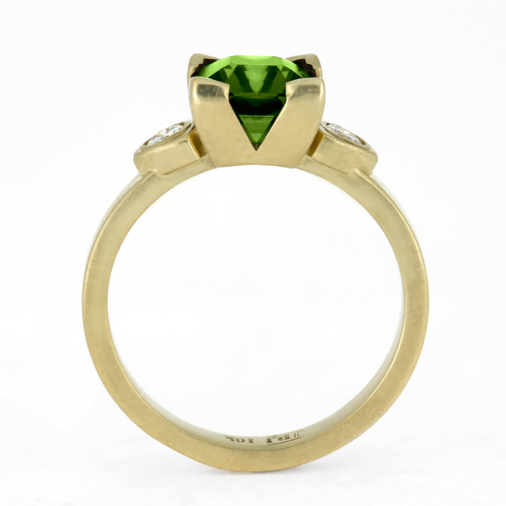 Peridot Engagement Ring In Matte Yellow Gold, Moissanite Ring-3720 - Jewelry by Johan
