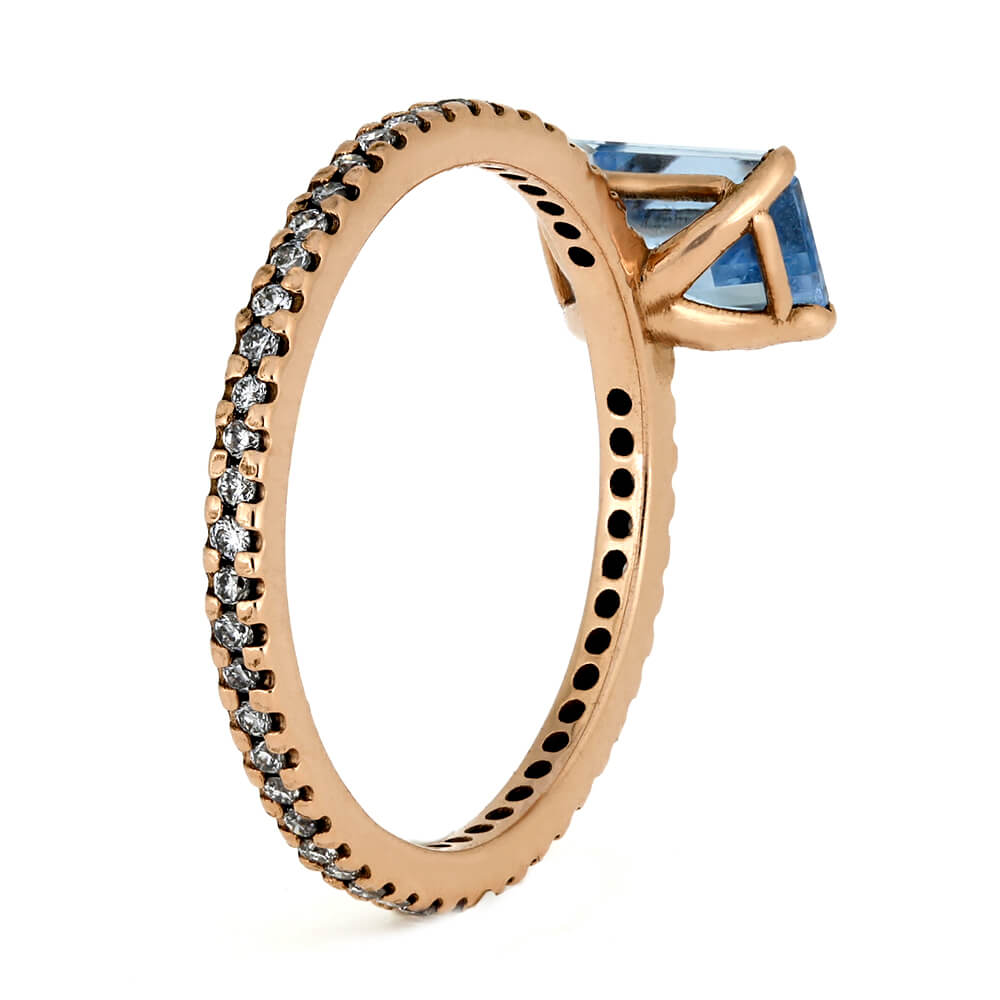 Aquamarine Engagement Ring, Diamond Eternity  Band In Rose Gold-3722 - Jewelry by Johan
