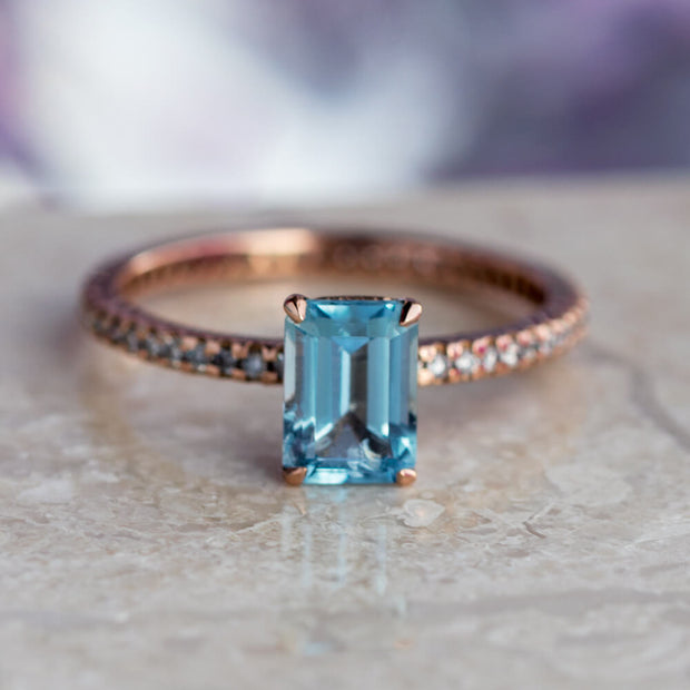 Aquamarine Engagement Ring, Diamond Eternity  Band In Rose Gold-3722 - Jewelry by Johan