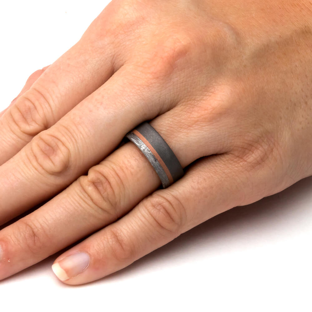 Men's Meteorite Wedding Ring With Rose Gold And Sandblasted Titanium-3763 - Jewelry by Johan