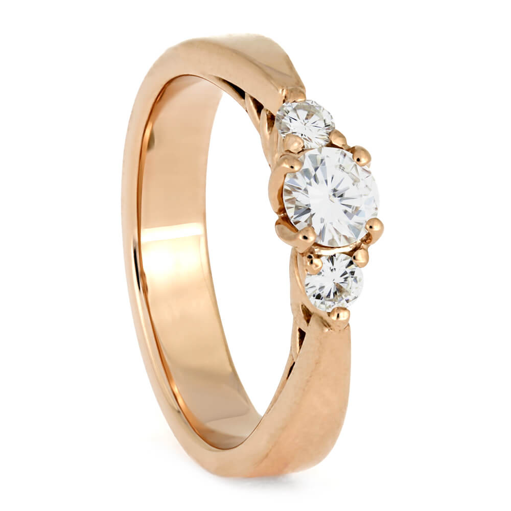 Three Stone Engagement Ring In Rose Gold With Floral Prongs-3835 - Jewelry by Johan