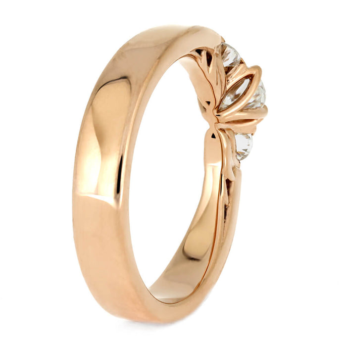 Three Stone Engagement Ring In Rose Gold With Floral Prongs-3835 - Jewelry by Johan