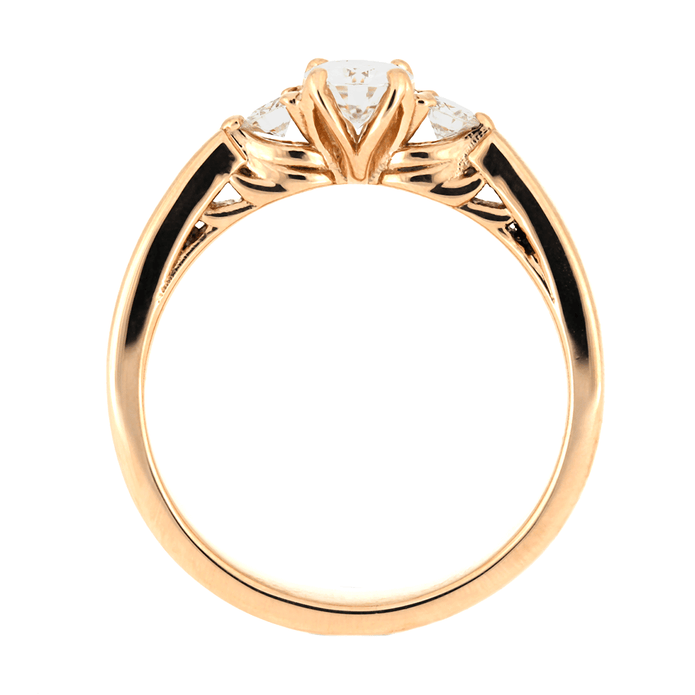 Three Stone Engagement Ring In Rose Gold With Floral Prongs-3835 - Jewelry by Johan