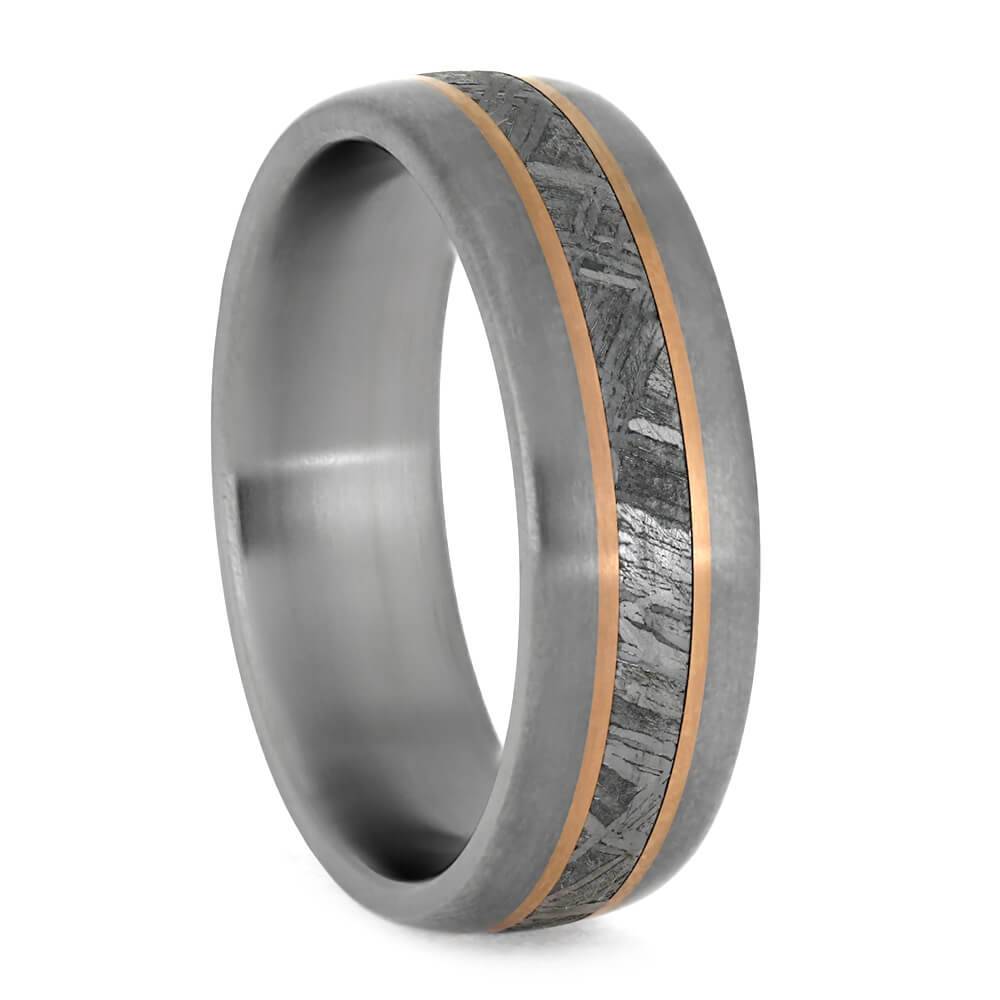 Meteorite Ring With Rose Gold Pinstripes, Men's Wedding Band-3853 - Jewelry by Johan