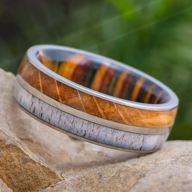 Deer Antler and Exotic Wood Wedding Band