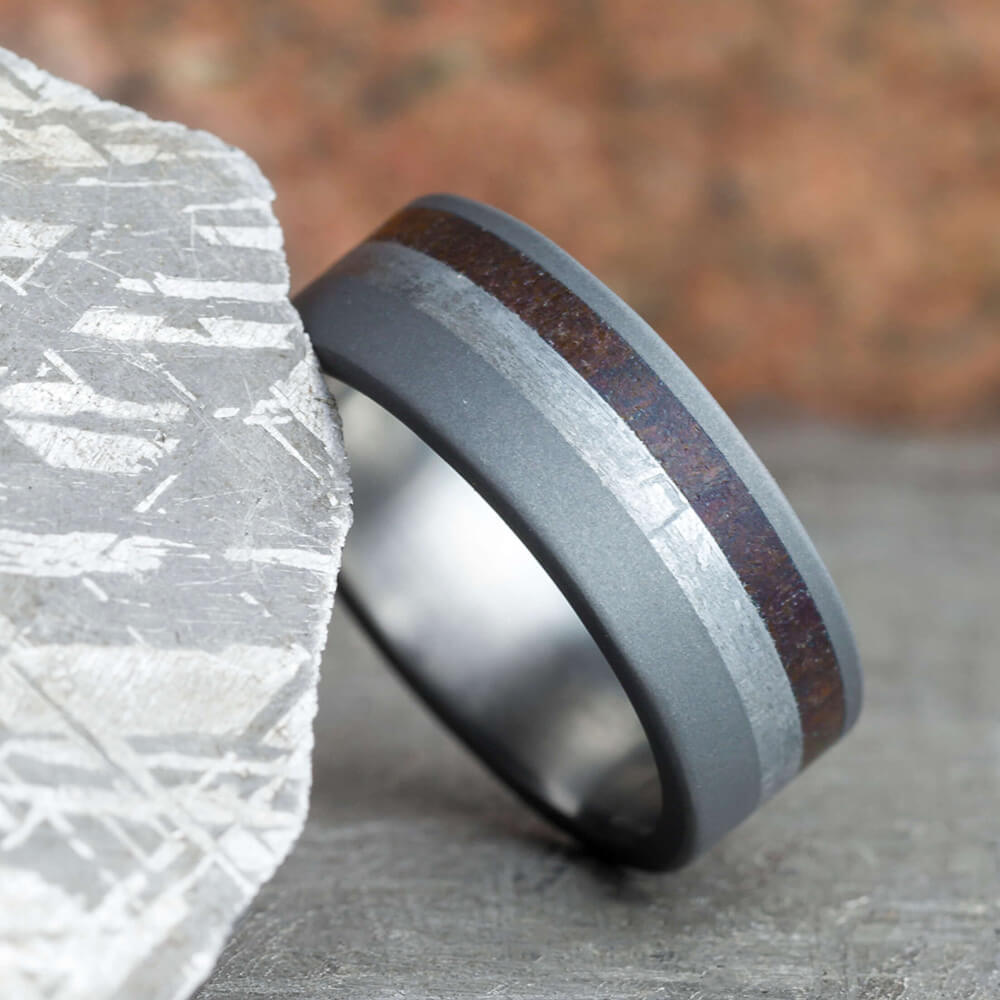 Meteorite Engagement Ring & Wedding Band Set