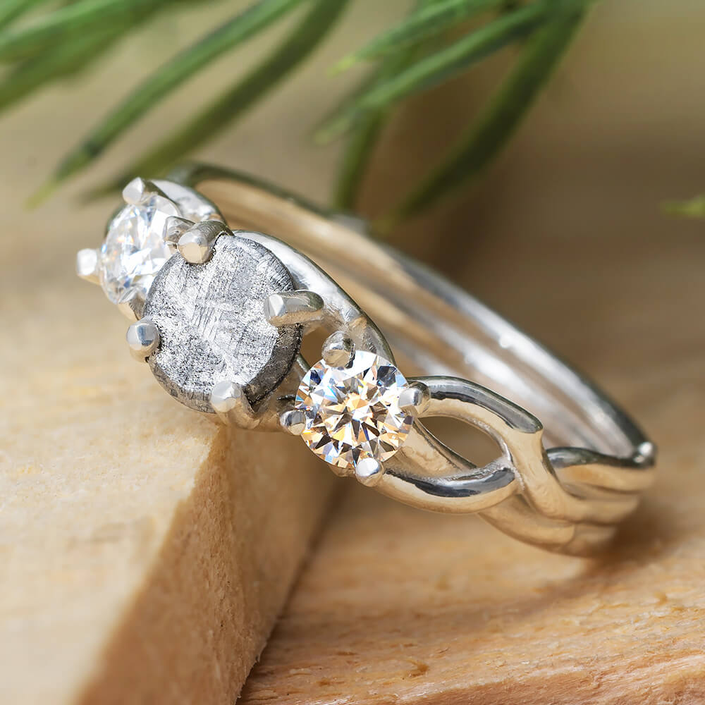 Princess White Sapphire Emerald Cut Halo 9ct White Gold Engagement Ring |  Jian London
