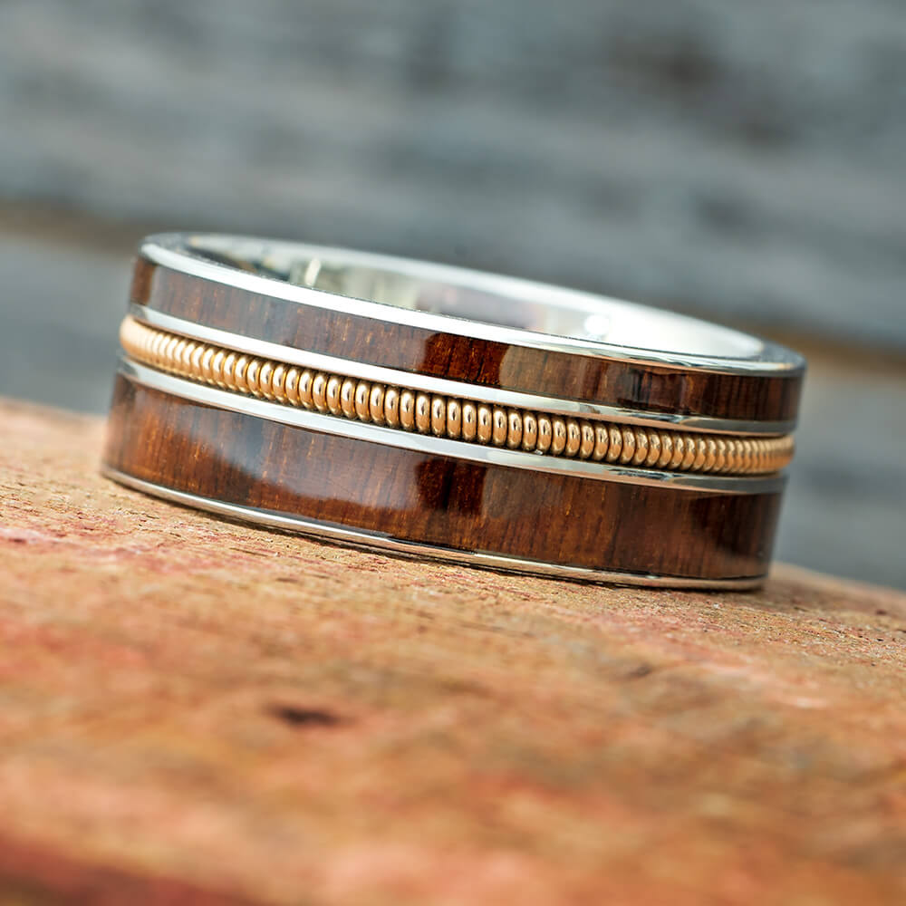 Guitar String Wedding Band with Wood