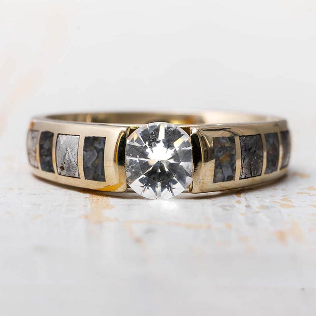 Meteorite and Dinosaur Bone Engagement Ring