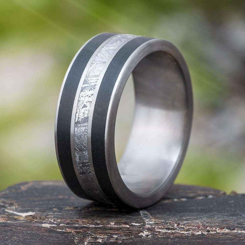 Black Jade Meteorite Ring Titanium Band Jewelry By Johan