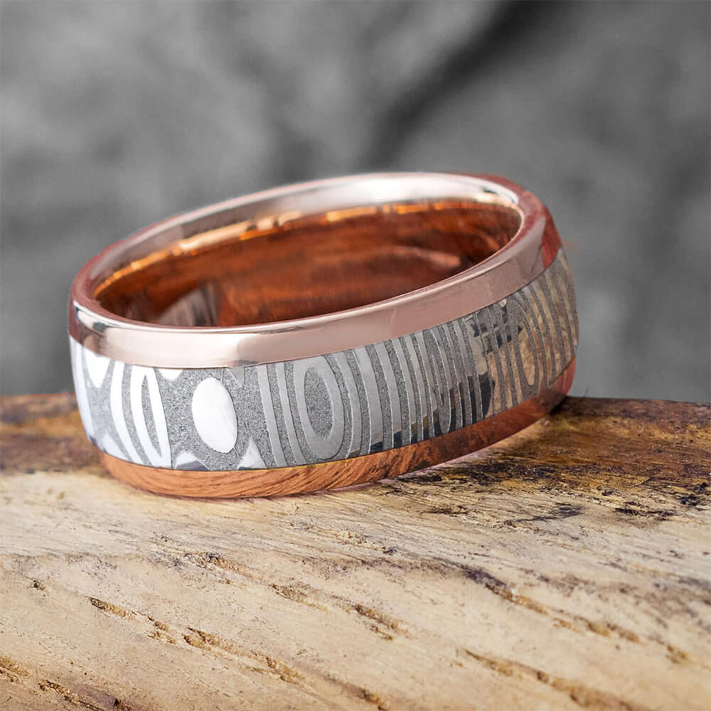 Damascus Wedding Band with Rose Gold-3231 - Jewelry by Johan