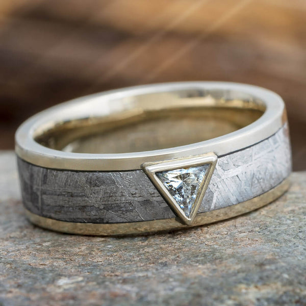 Comfort-Fit Engagement Ring with Inlay of Crushed Meteorite and Dinosaur  Bone by STEEL REVOLT™