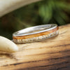 Whiskey Barrel Oak Wood Wedding Band with Deer Antler