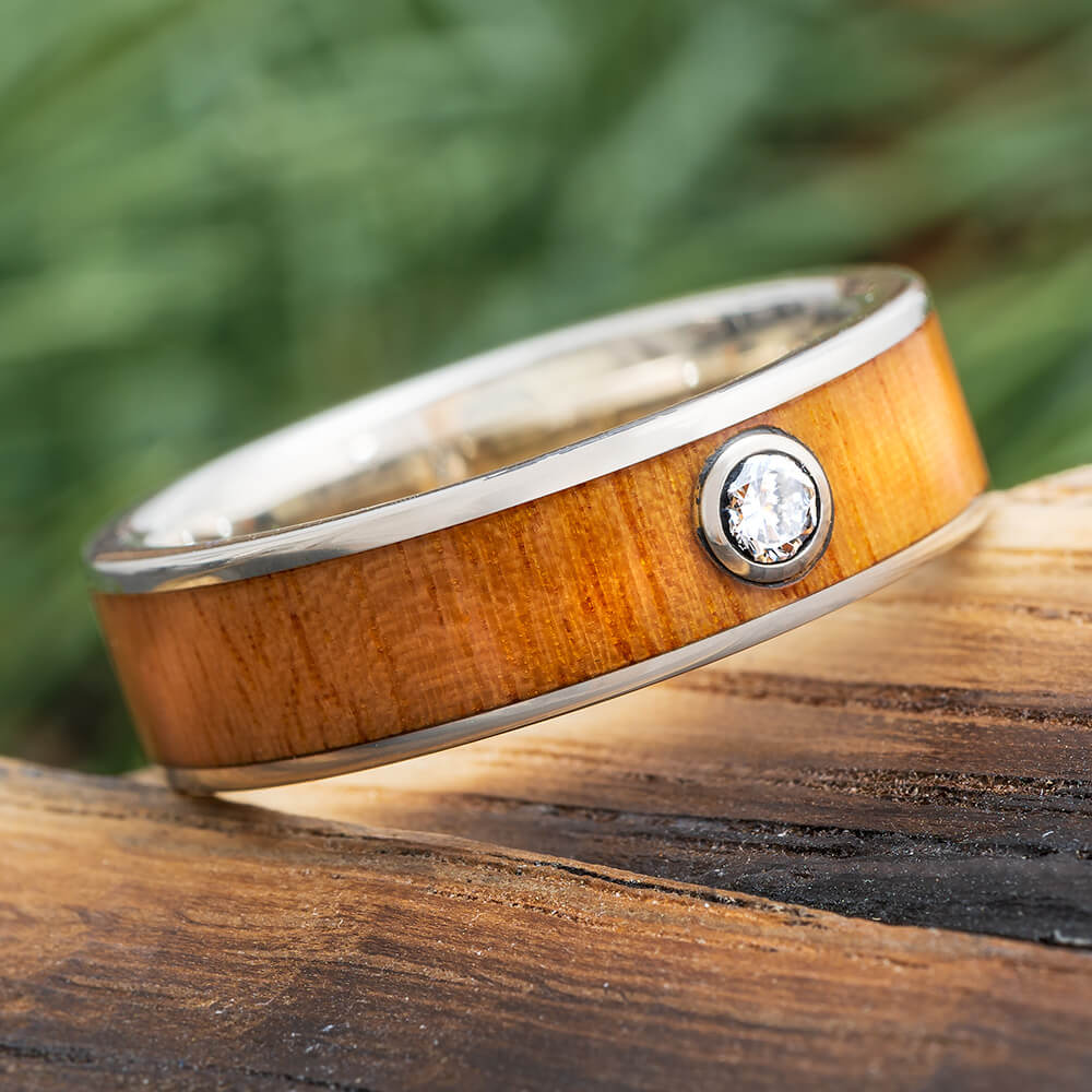 Ipe Wood Wedding Band with Diamond