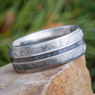 Meteorite Wedding Band With Crushed Onyx, Mens Titanium Ring-3359 - Jewelry by Johan