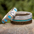 Opal and Meteorite Wedding Ring Set