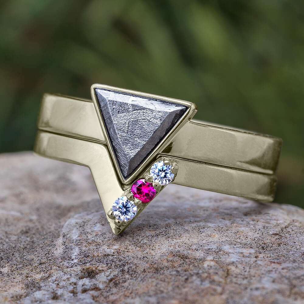 Triangular Bridal Set with Meteorite