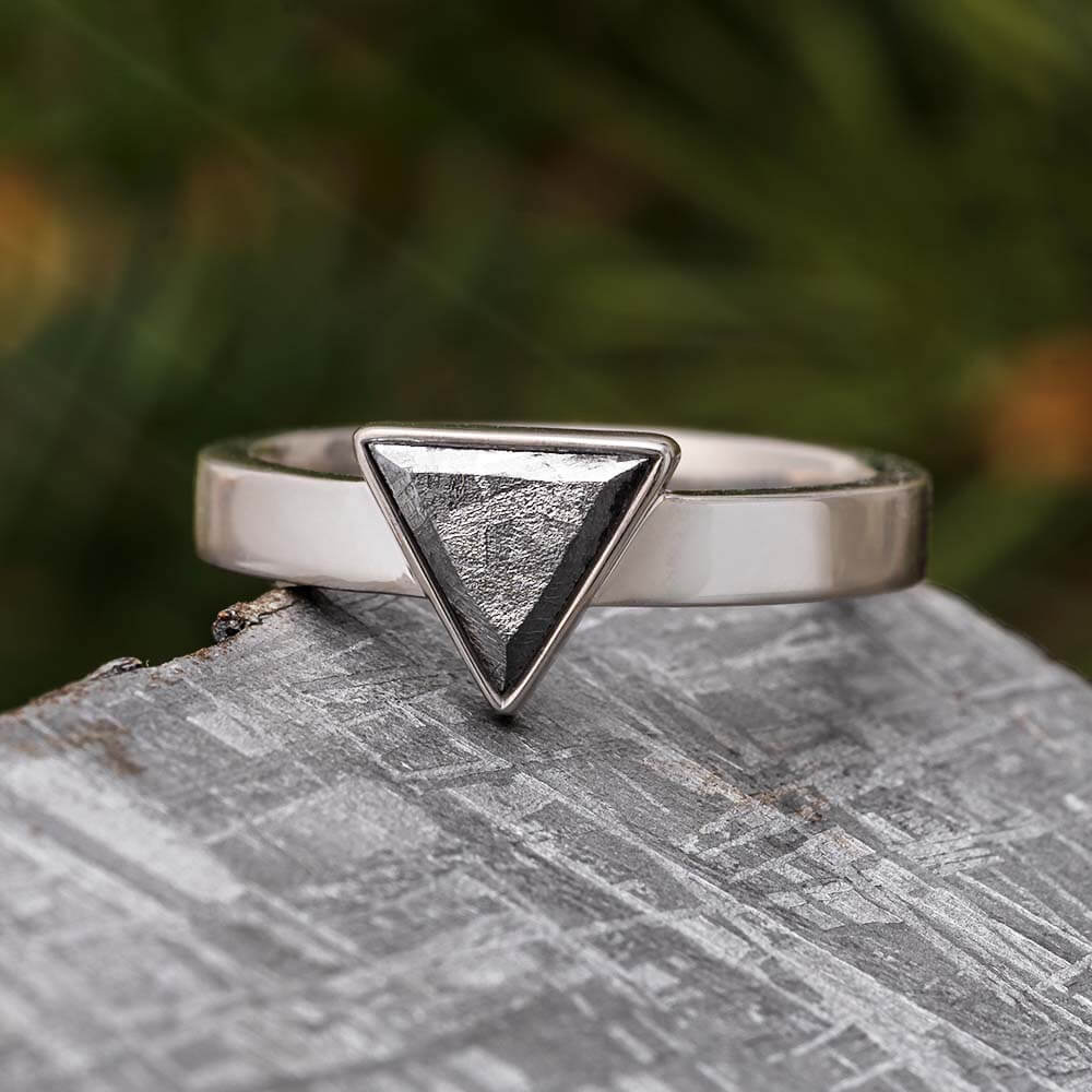 Meteorite Triangle Engagement Ring
