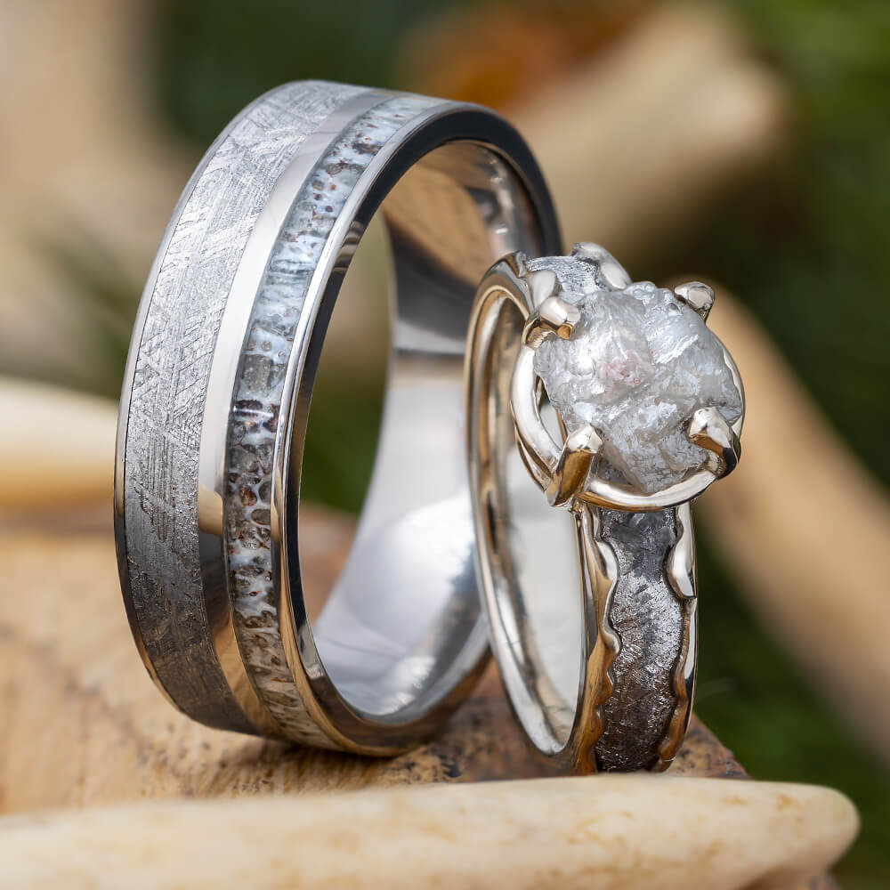 Matching His and Hers Meteorite Ring Set