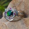 Opal Halo Engagement Ring Bridal Set With Diamond And Ruby Accents