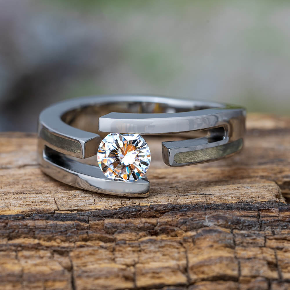 Diamond Tension Engagement Ring With Wood