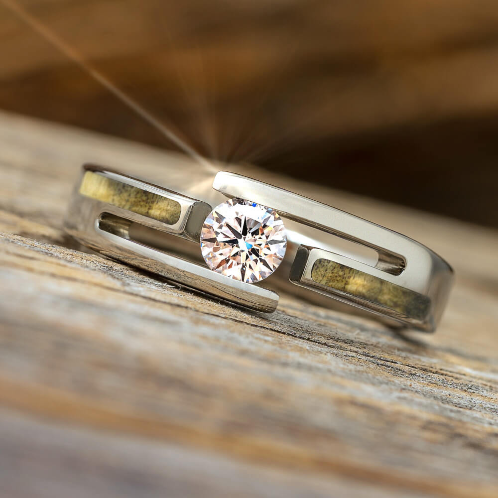 Buckeye Burl Engagement Ring in Titanium