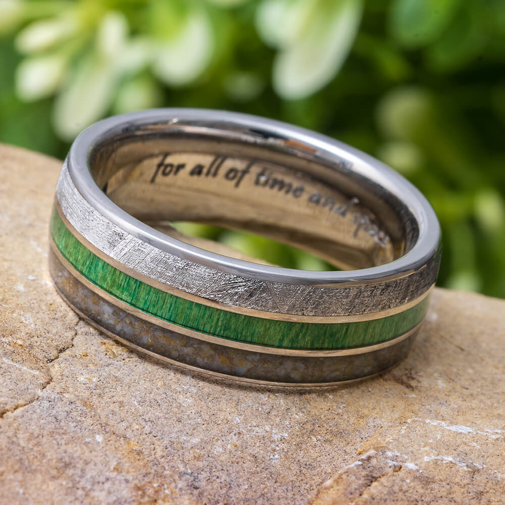 Meteorite and Dinosaur Bone Wedding Band