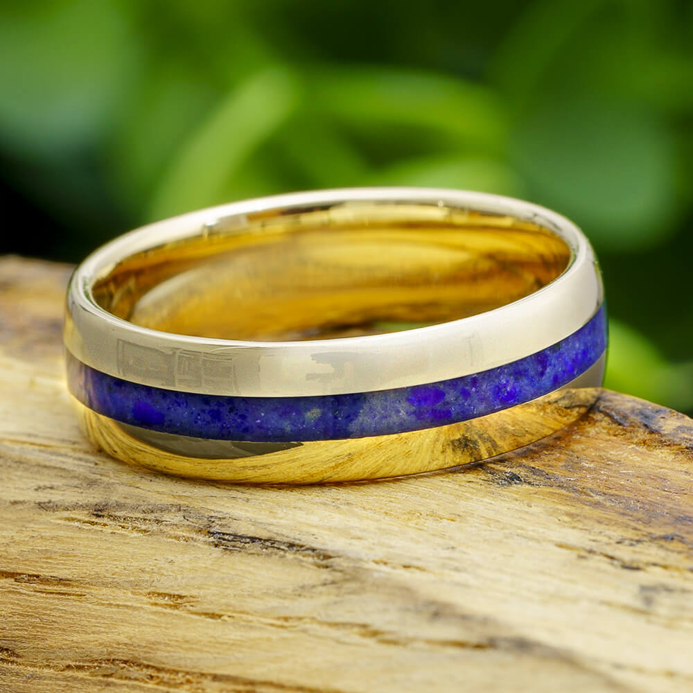 Lapis Lazuli Wedding Band in Solid Gold