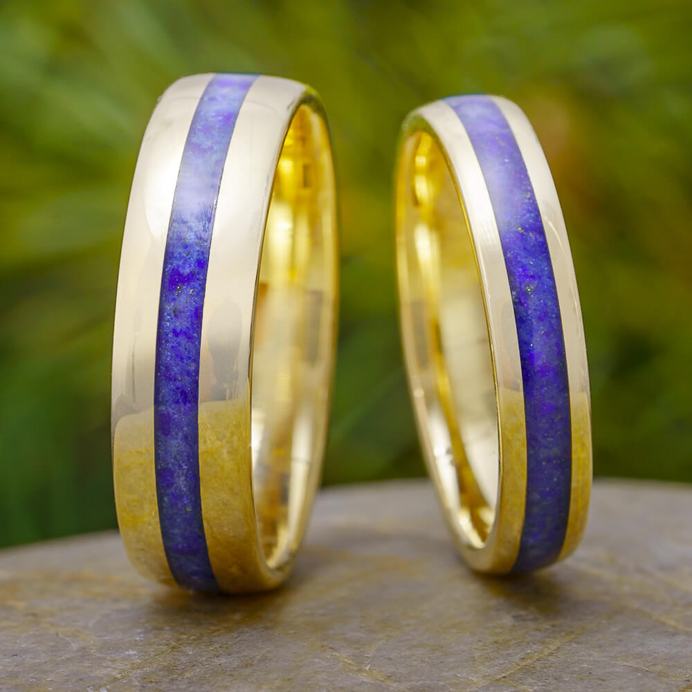Matching His and Hers Lapis Lazuli Wedding Band Set