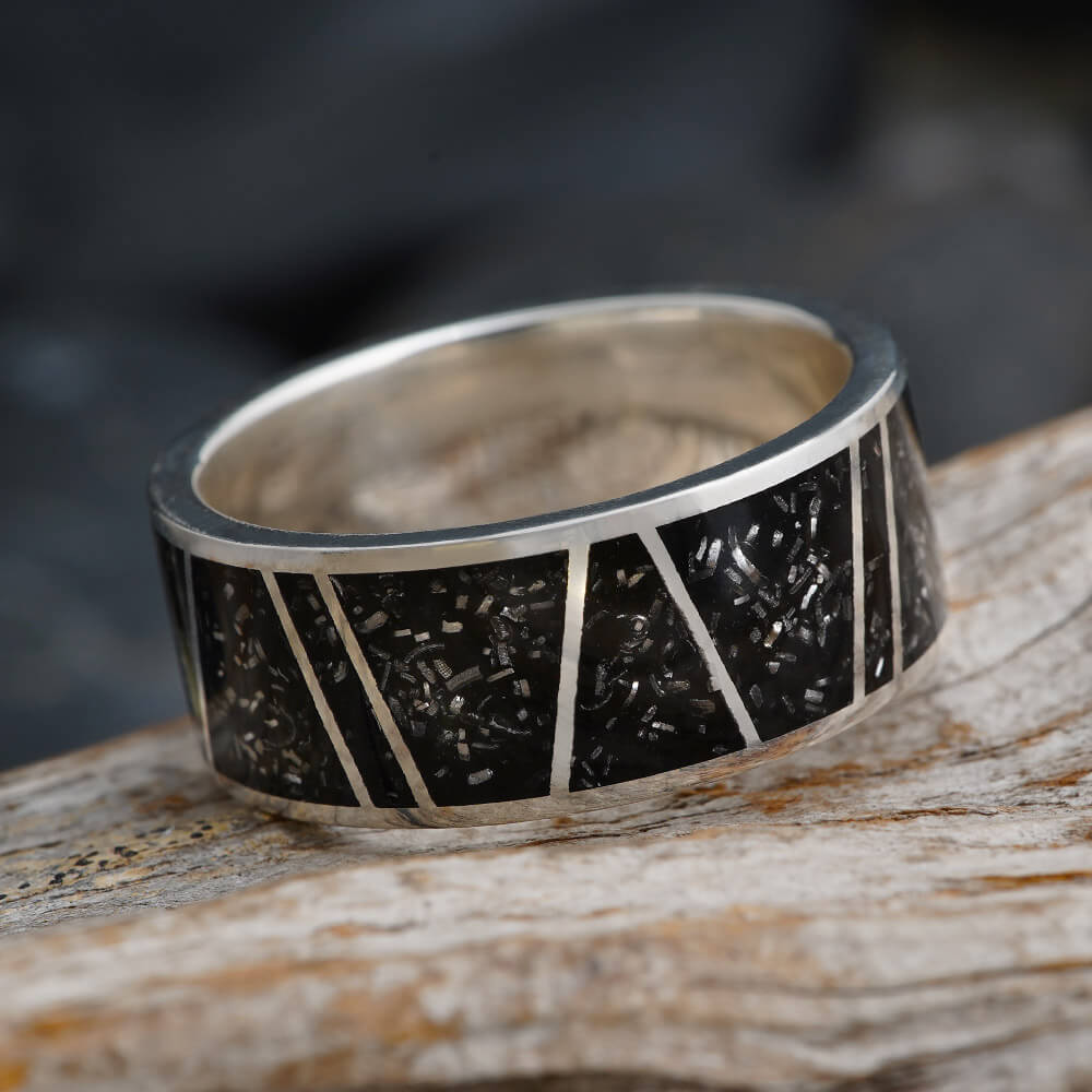 Black Stardust™ Wedding Band For Men In Sterling Silver-3572 - Jewelry by Johan