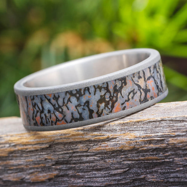 Fossil Wedding Band with Dinosaur Bone