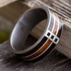 Three Stone Wedding Band with Exotic Wood