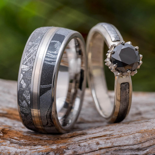 Meteorite His and Hers Ring Set