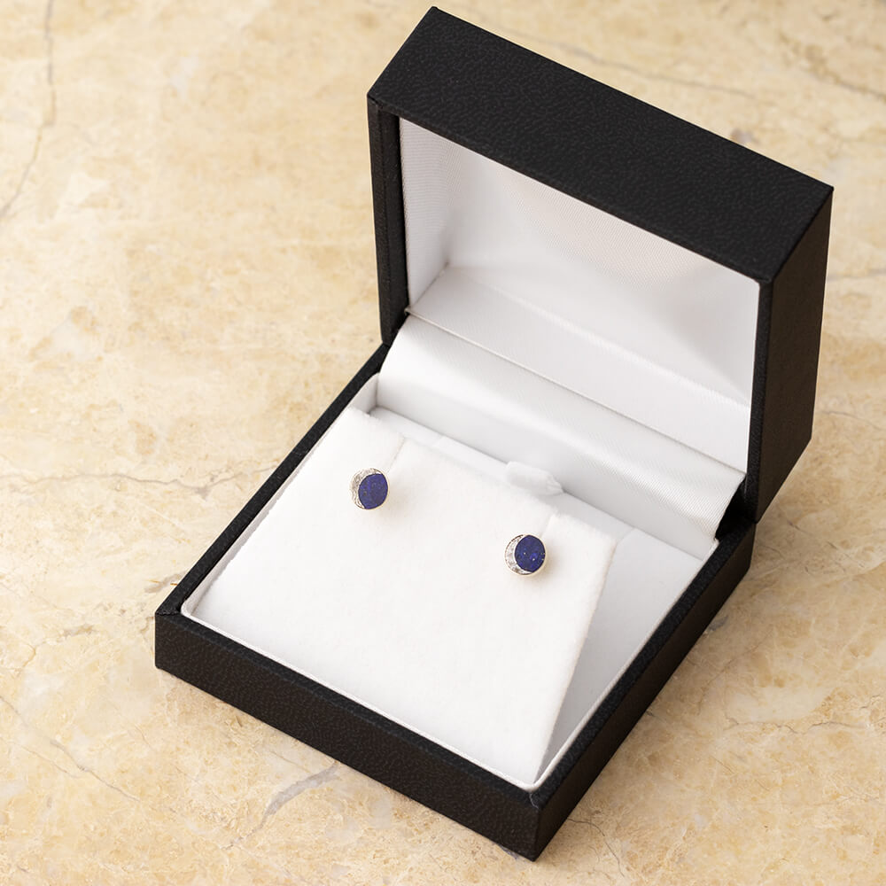Lapis Lazuli Stud Earrings with Meteorite Moon, In Stock-SIG3058 - Jewelry by Johan