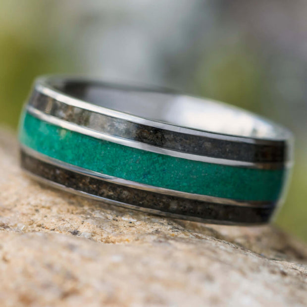 Malachite and Dinosaur Bone Wedding Band