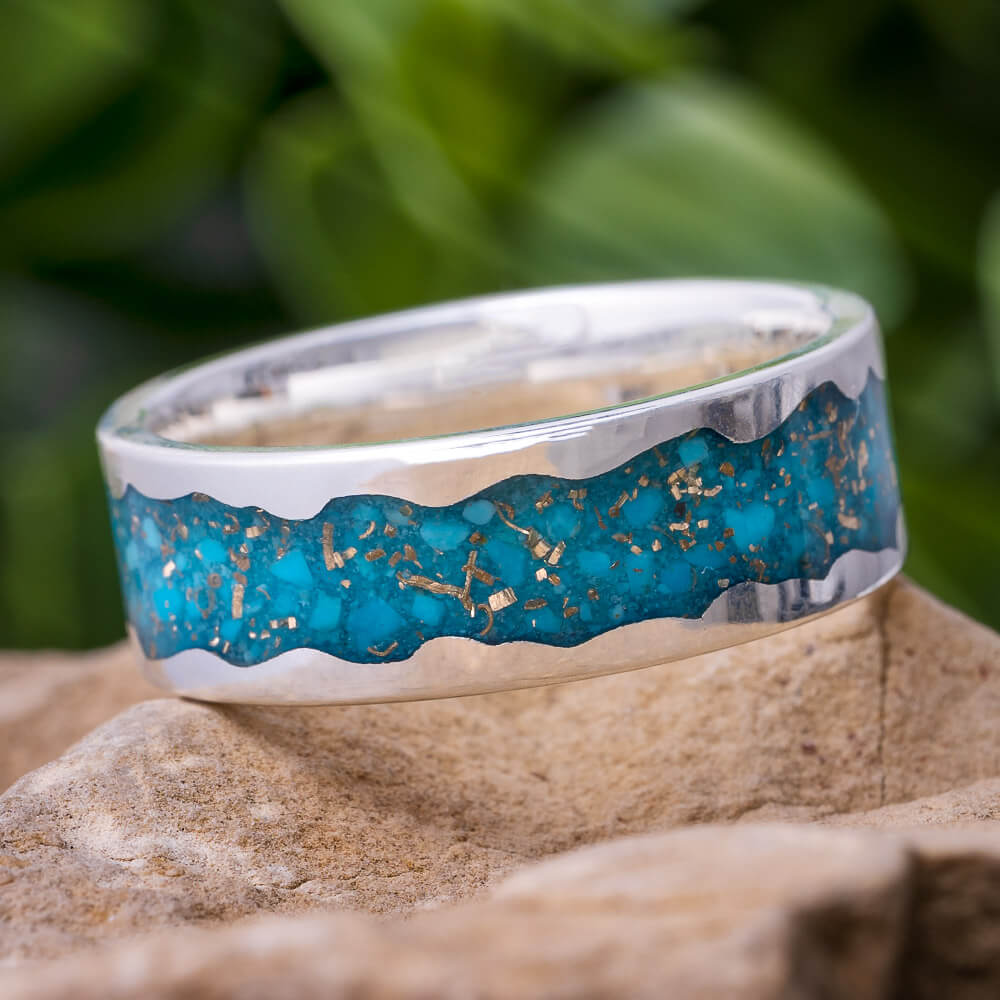 Crushed Turquoise Wedding Band in Sterling Silver