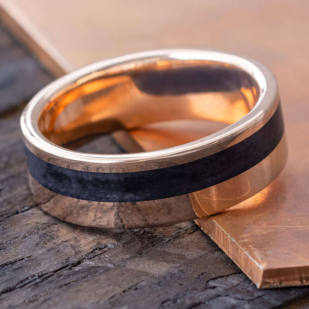 18K Rose Gold Ring Mens Wedding Band Black Tungsten Ring - 8mm Rose Go–  Pillar Styles