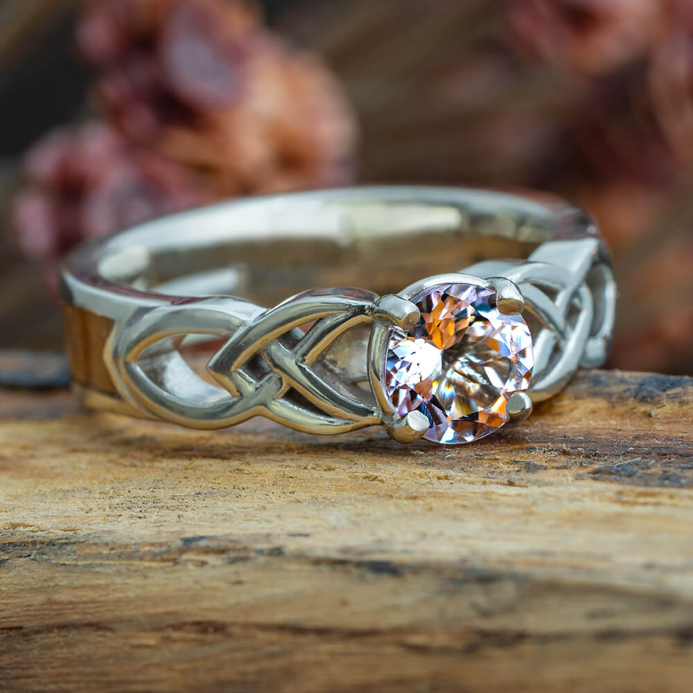 Morganite Engagement Ring in White Gold, Honduran Rosewood Inlay-3752 - Jewelry by Johan
