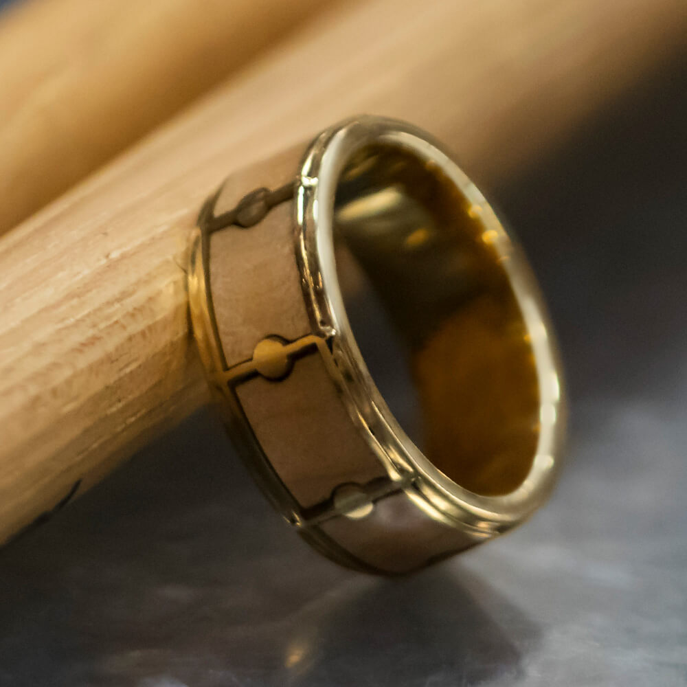 Drum Ring With Yellow Gold, Maple Wood Ring For Musicians - JBJ