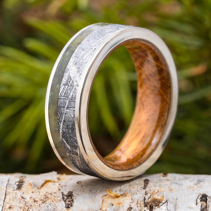 Meteorite and Jade Wedding Band
