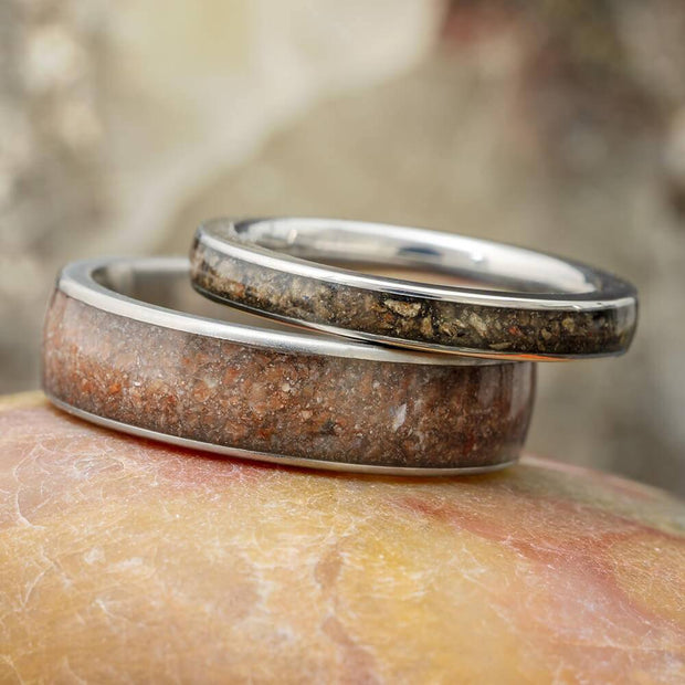 Couple's Rings with Dinosaur Bone Inlays