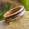 Meteorite and Dinosaur Bone Wedding Band with Whiskey Barrel Oak