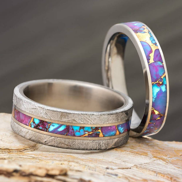 Matching Purple Ring Set with Meteorite