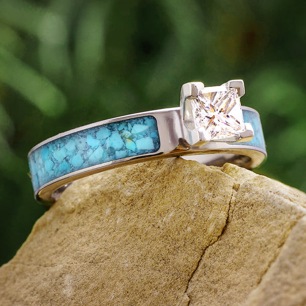 Diamond Engagement Ring with Turquoise Inlay