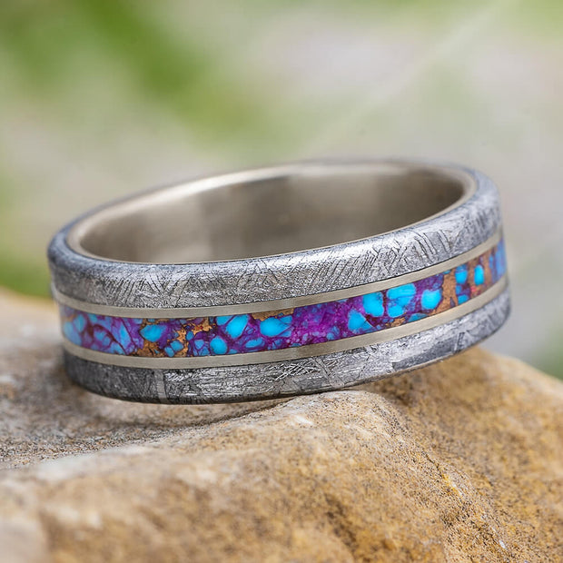Meteorite and Purple Gem Alloy Wedding Band