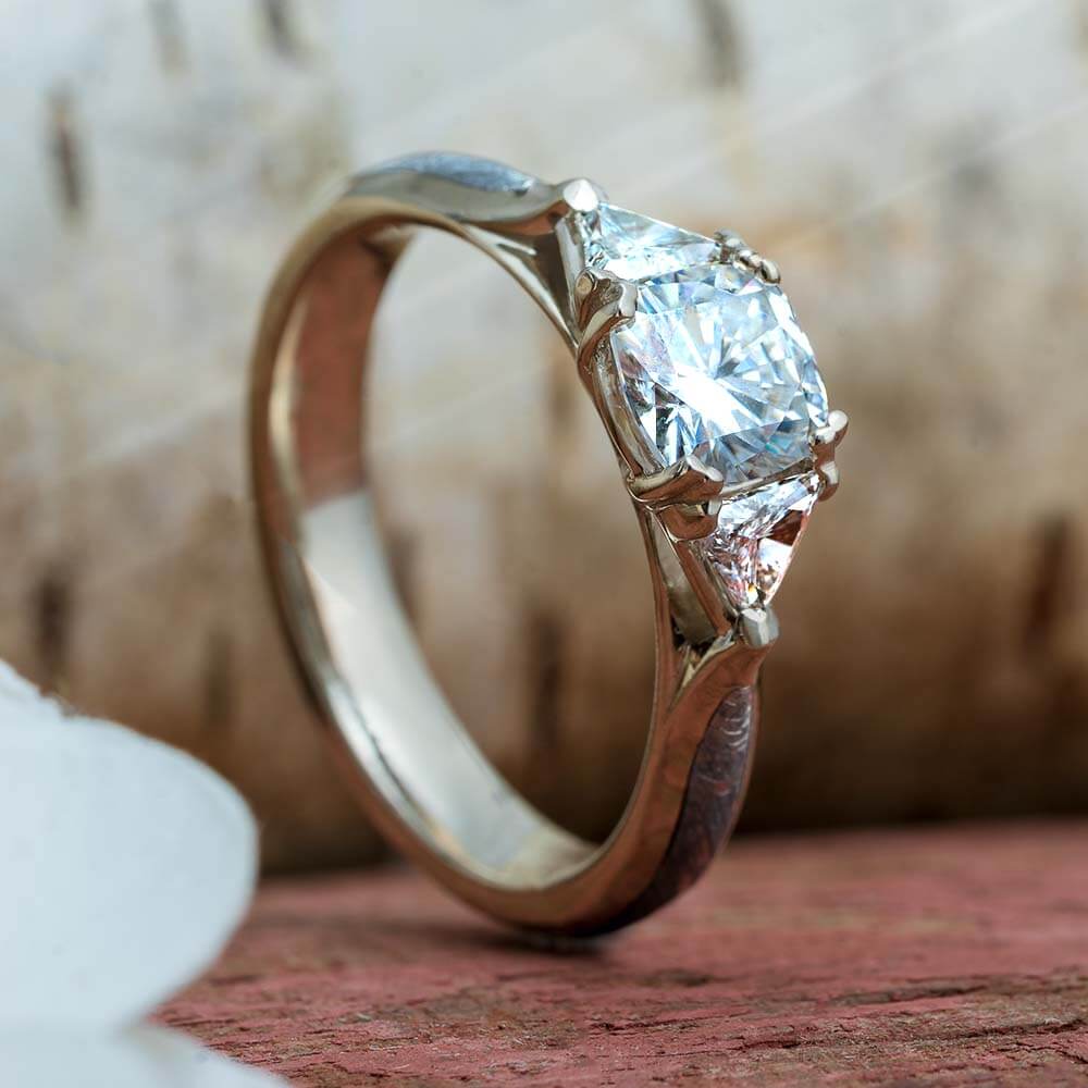 Three-Stone Engagement Ring with Meteorite