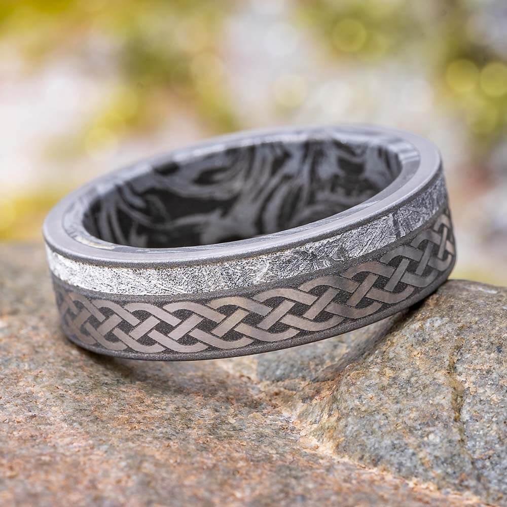 Celtic Ring with Meteorite and Mokume Gane