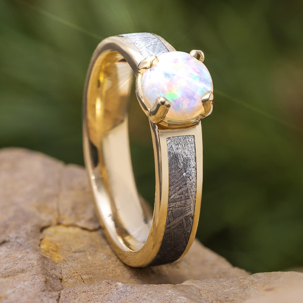 Opal and Meteorite Engagement Ring