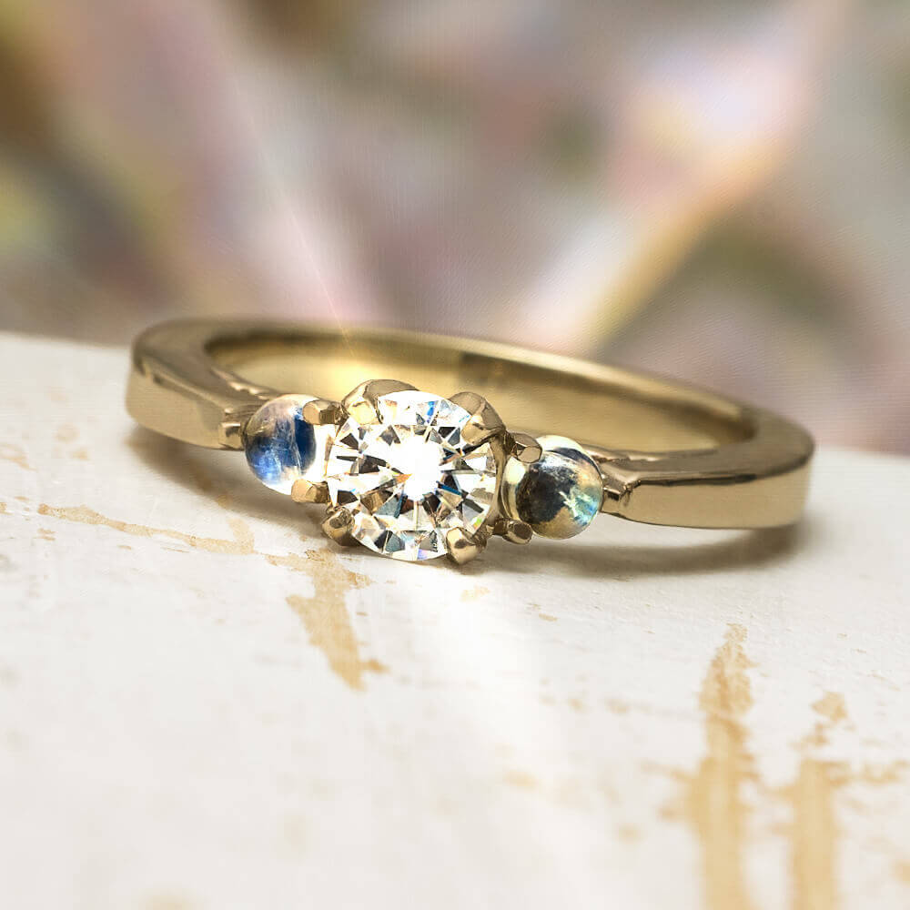 Three Stone Engagement Ring with Moonstones