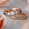 Lapis Lazuli Bridal Set, Three Stone Engagement Ring With Rose Gold Shadow Band